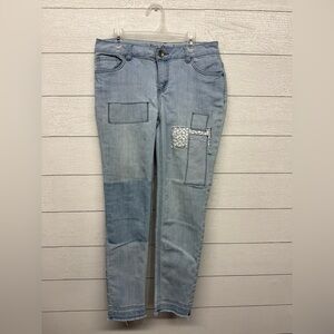 Indigo Thread Patchwork Light Blue Skinny Jeans Raw Hem Size 4